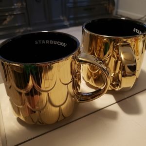 Set 2019 Starbucks Holiday Mug Gold Mermaid Siren